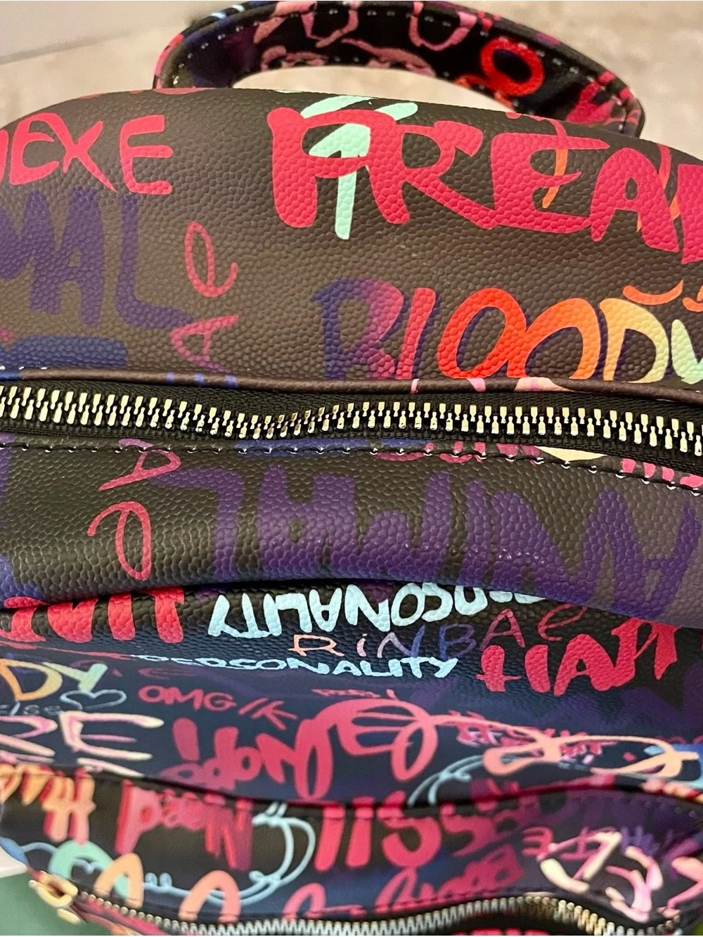 Graffiti Multicolor Backpack — Faux Vegan Leather. Vibrant Street Style